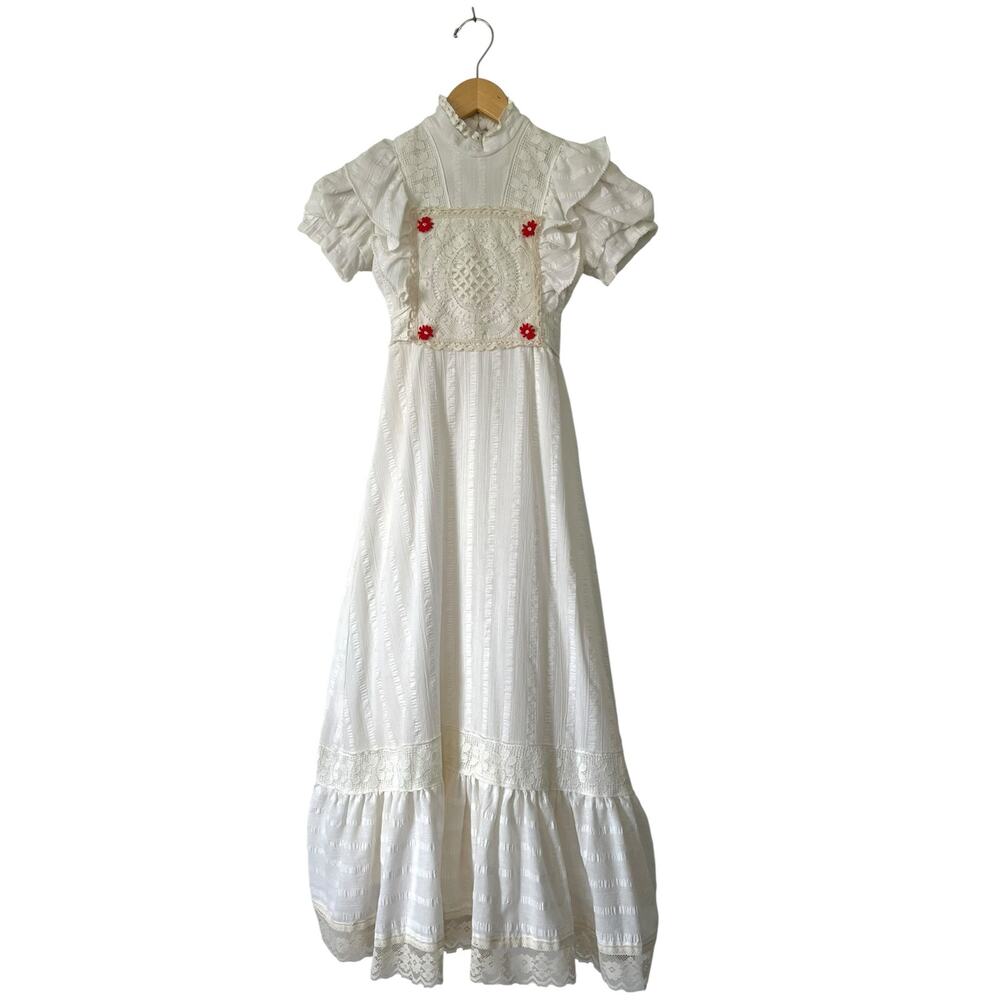DORISSA of MIAMI Girls Victorian Prairie Dress Sz 7 Off White Vintage Lined